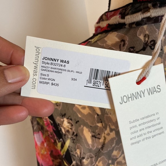 NWT Johnny Was Floral Embroidered Nylon Dress Maxi Sheer Overlay Bohemian Sz S - Picture 13 of 13